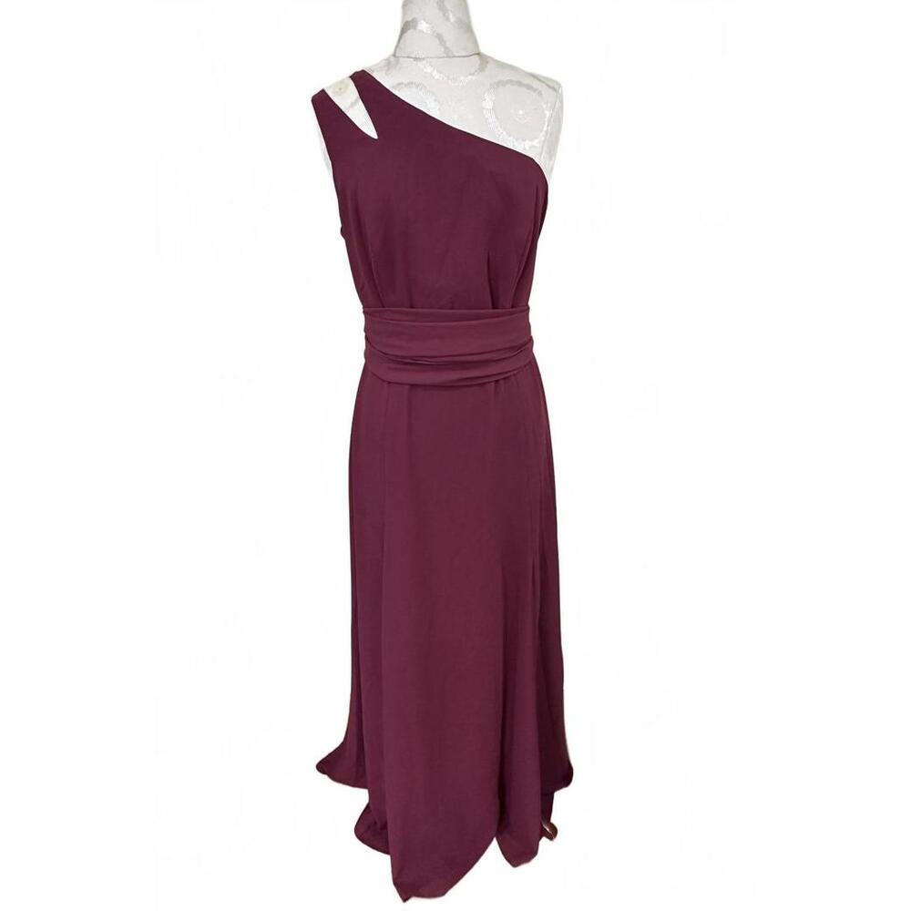 DB Studio Burgundy One-Shoulder Bridesmaid Dress & Free Sash - Size 16
